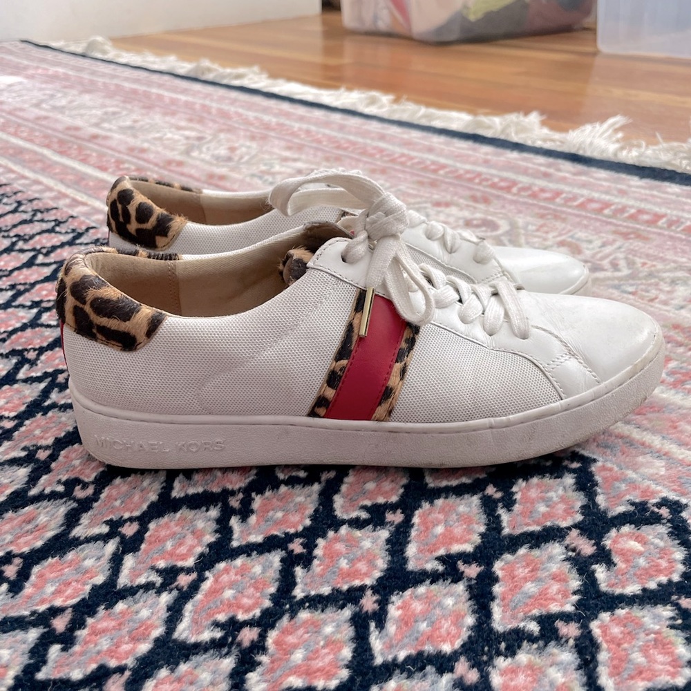 Michael Kors White sneakers with calf hair leopard and red leather